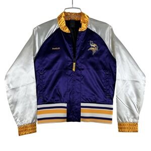 Minnesota Vikings Jacket Womens Medium NFL Football Reebok Satin Bomber Varsity